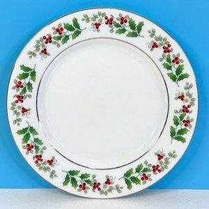NEW‎ Gibson Everyday China CHRISTMAS CHARM Holly Berry 7.5" Dessert Dish Plate